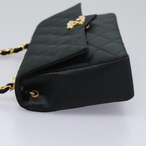 CHANEL Matelasse 23 Single Flap Chain Bag Satin Black Gold CC Auth - Picture 4 of 15